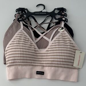 Lucky Brand Women's Ribbed Bralette Trio Wireless Seamless Comfortable Size L